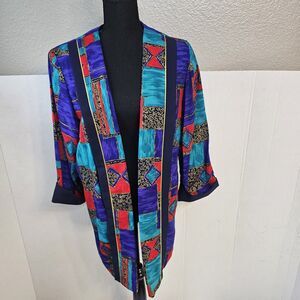 Meryl Fashion Vintage Rare Women 80s Blazer Multicolored Shoulder Pad Sz 16 S363